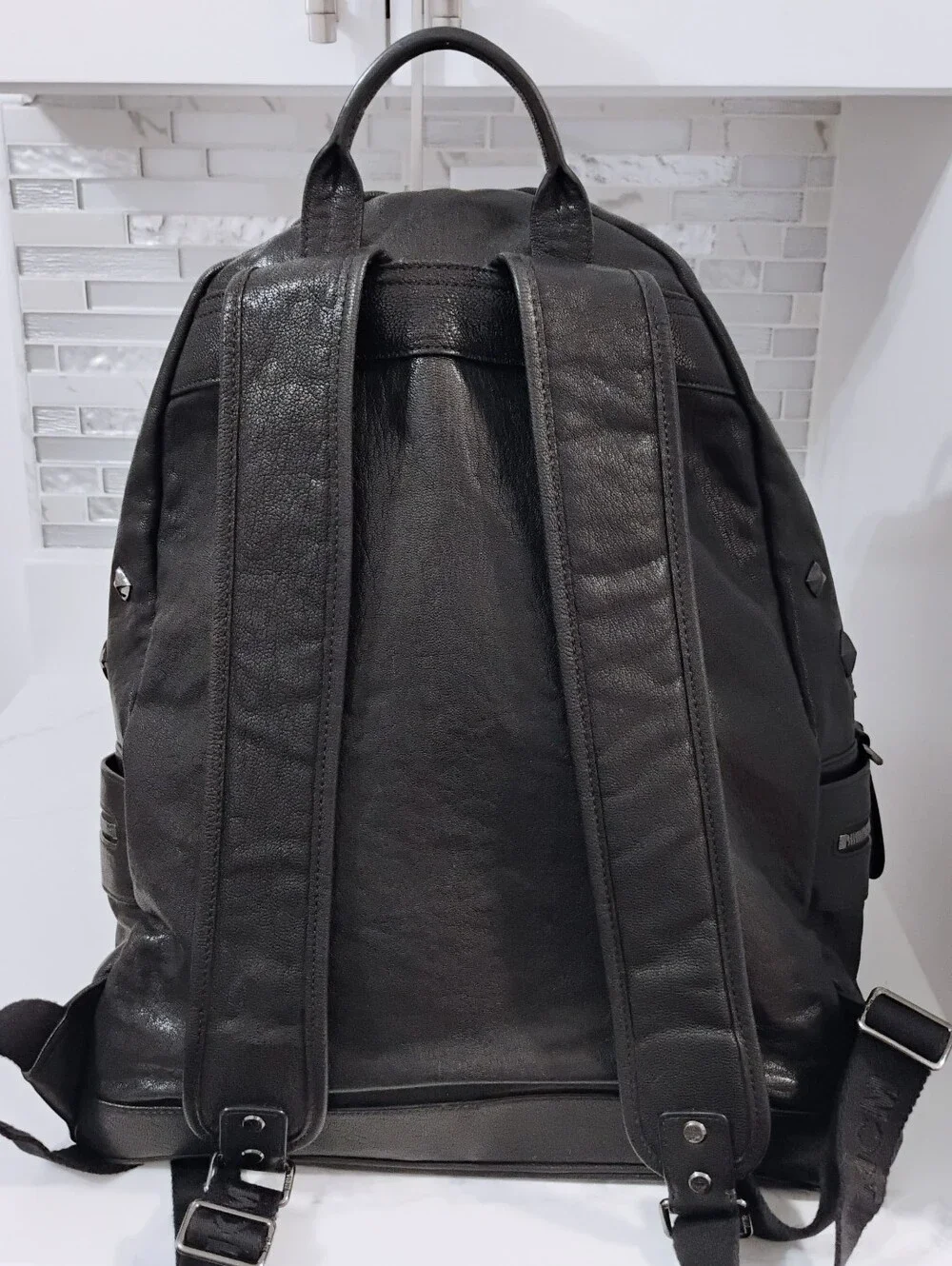 EUC MCM Studded Leather Backpack - Black
